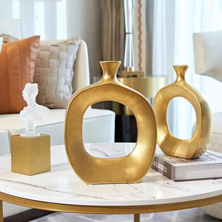 GoldenAura | Scandinavian Golden Ceramic Vase Countertop Ornament